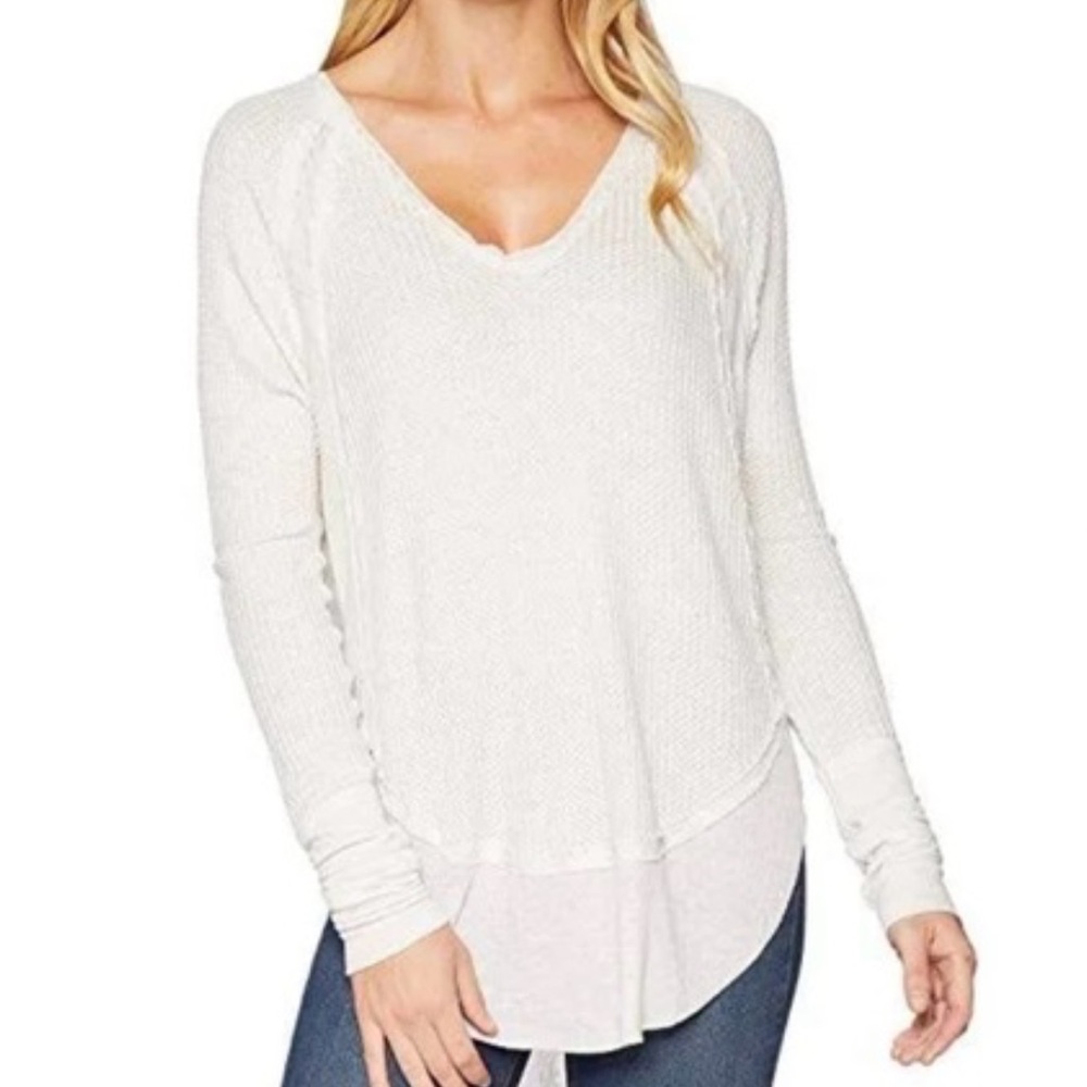 Free People Cream Long Sleeve Top